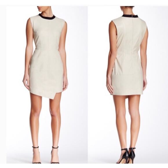Trina Turk Dalia Bone Lamb Leather Asymmetric Dress Size 8 - Picture 1 of 8